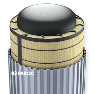 Zbiornik ciśnieniowy zaizolowany matą PAROC Pro Wired Mat z stalowymi obręczami
